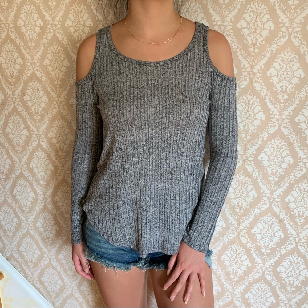 grey cold shoulder top